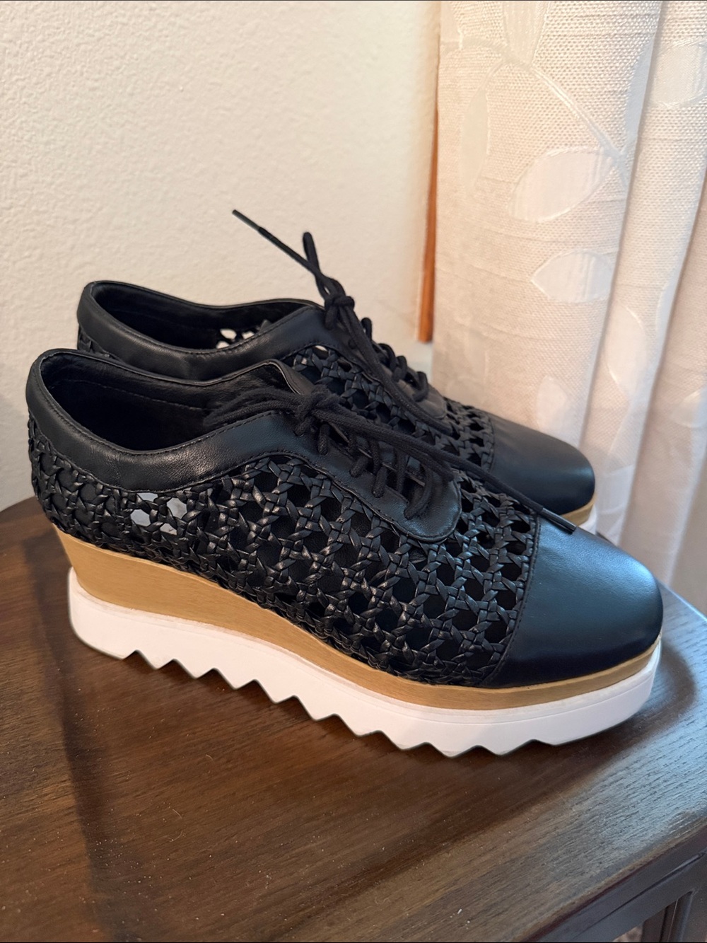 Sol Sana Black Woven Platform Lace-Up Sneakers with White and Tan Sole
